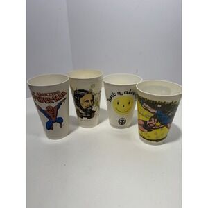 1970s 7-Eleven Misc Promo Slurpee Cups Lot of 4 Spider-Man Captain Marvel & More